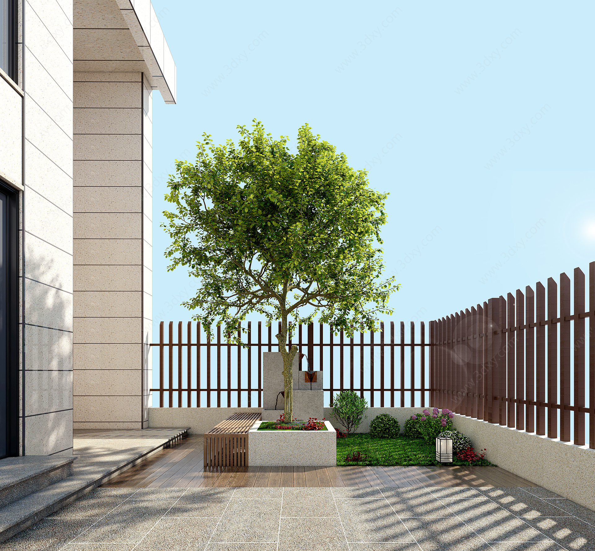 新中式居家庭院阳台3D模型