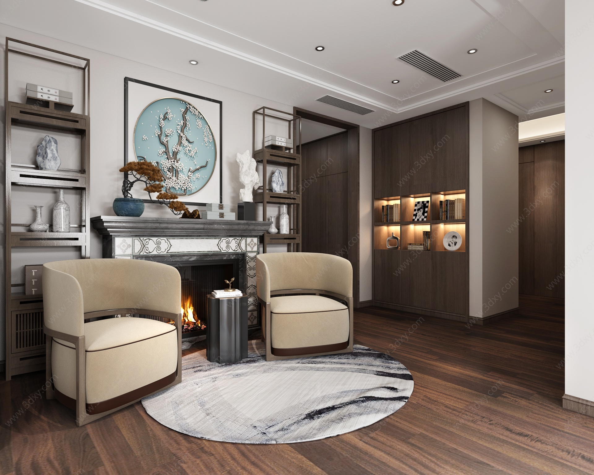 新中式客厅起居室3D模型
