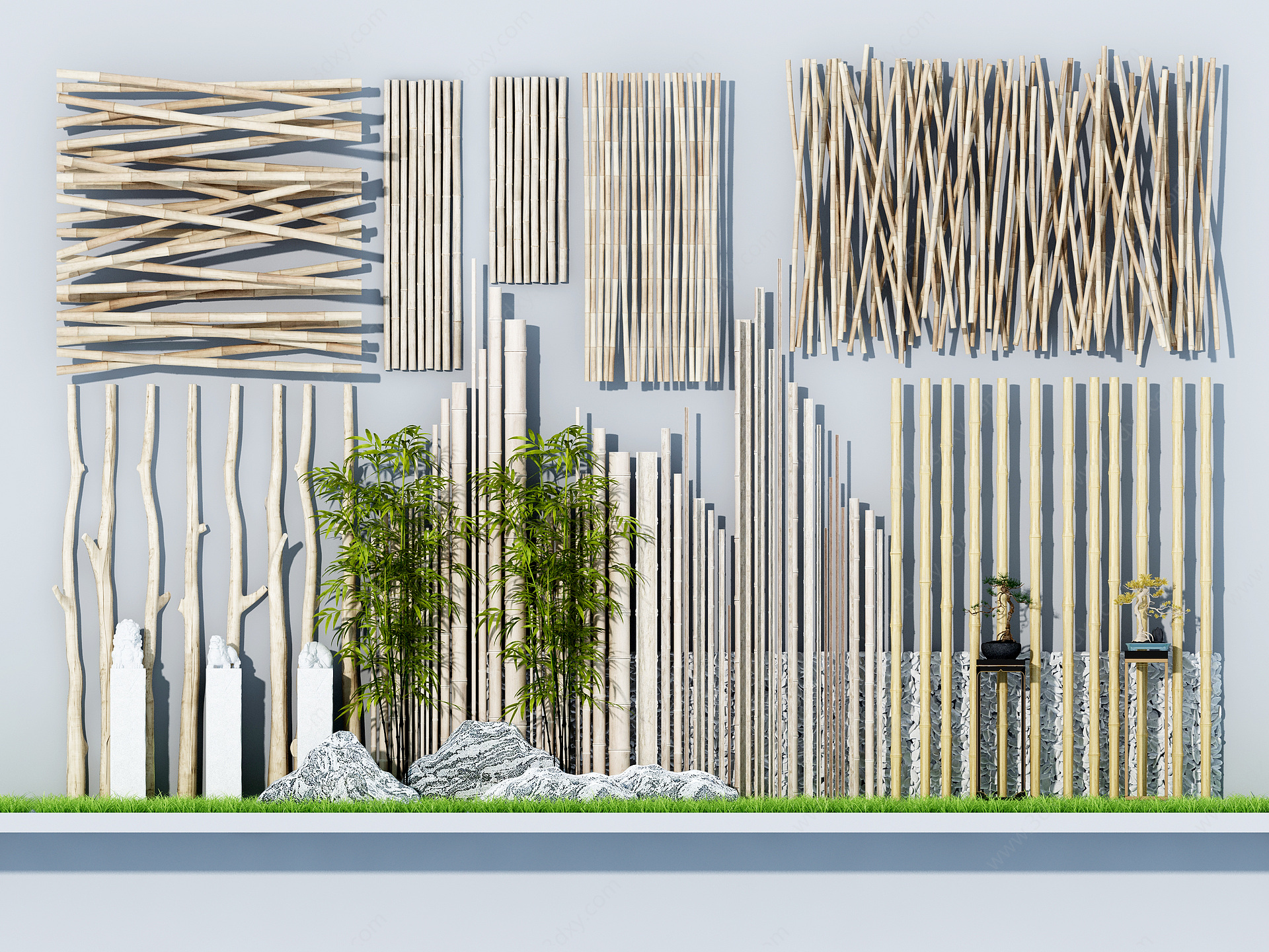 新中式竹子围栏3D模型