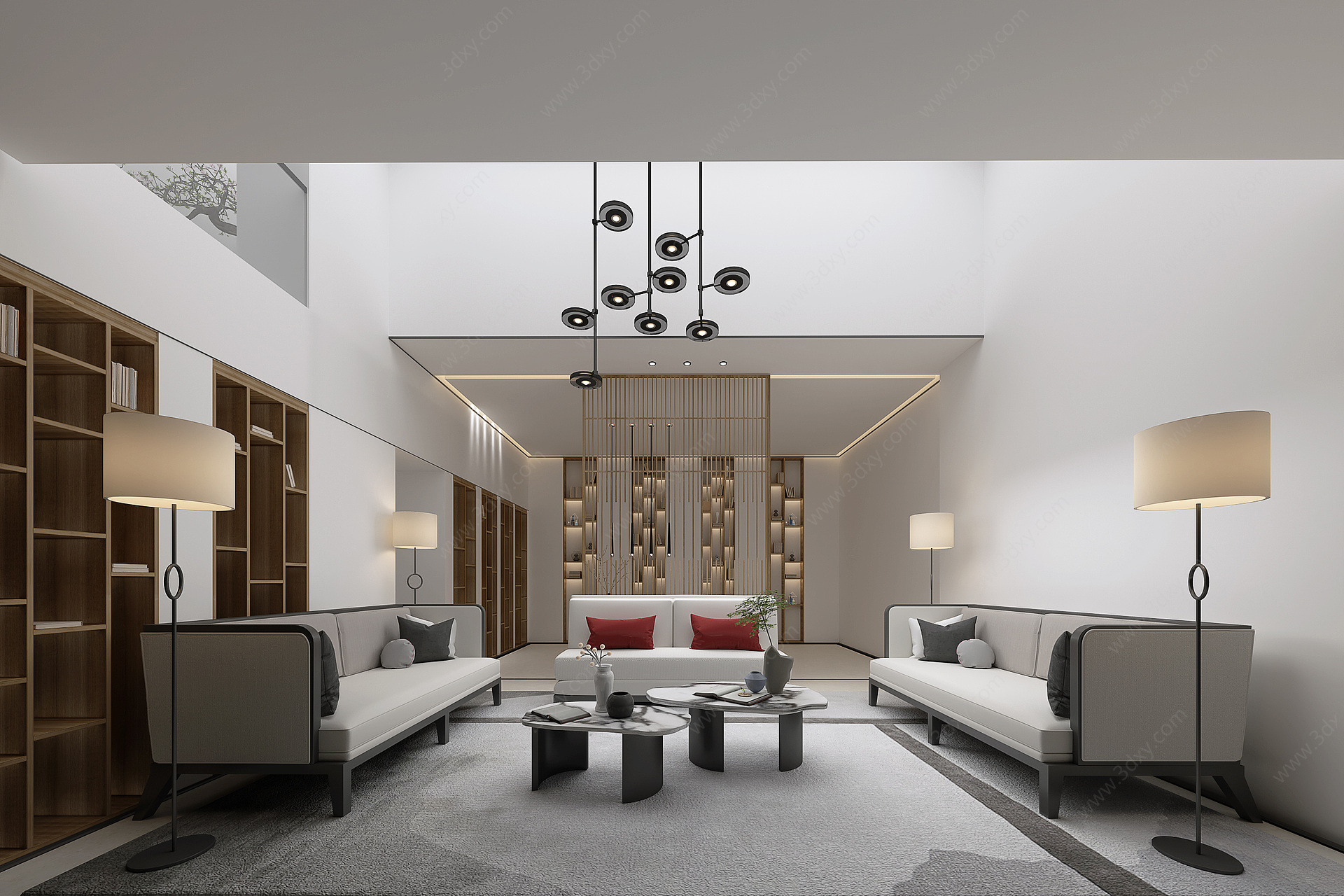 新中式客厅吊灯落地灯3D模型