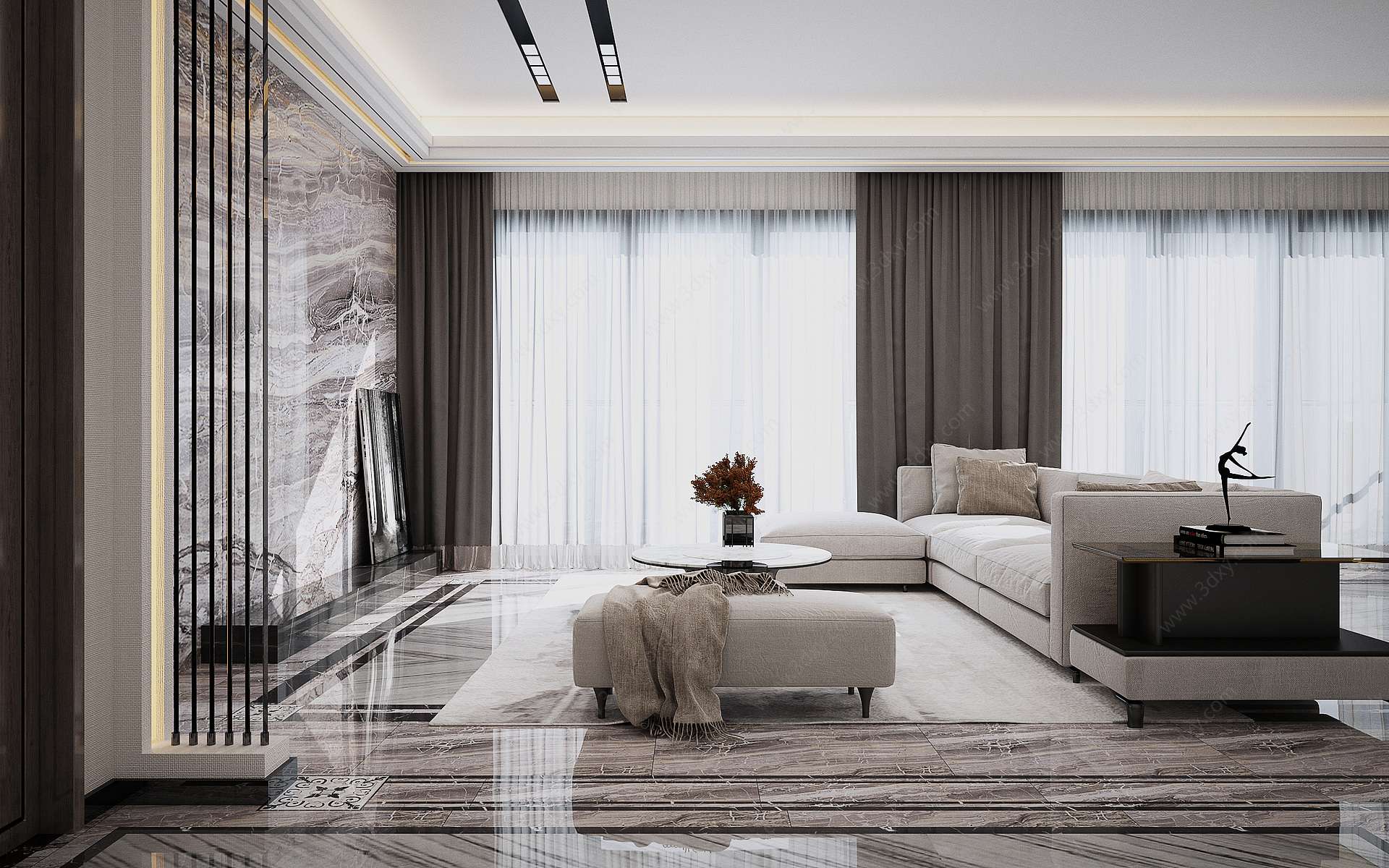 客厅窗帘地毯3D模型