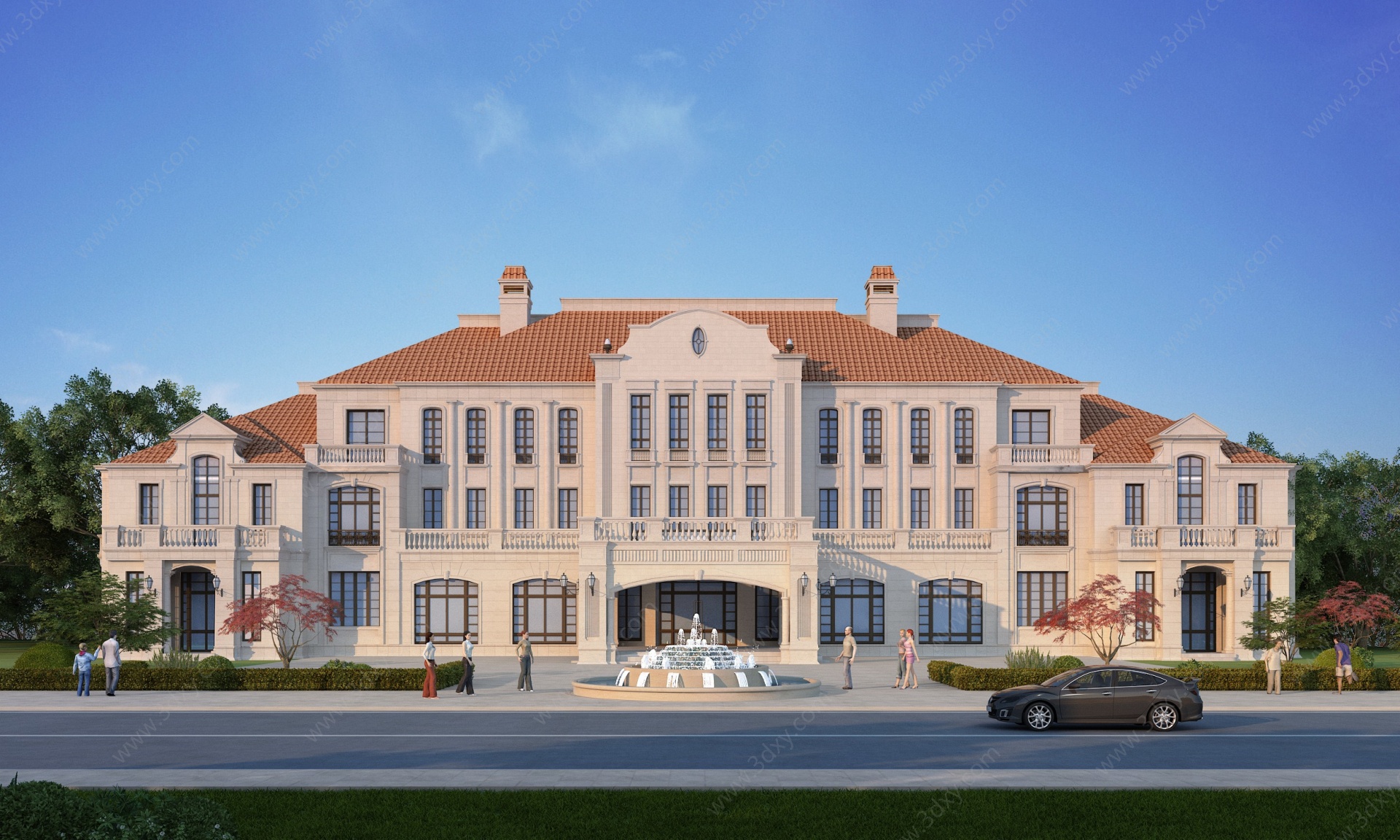 欧式古典酒店外观3D模型