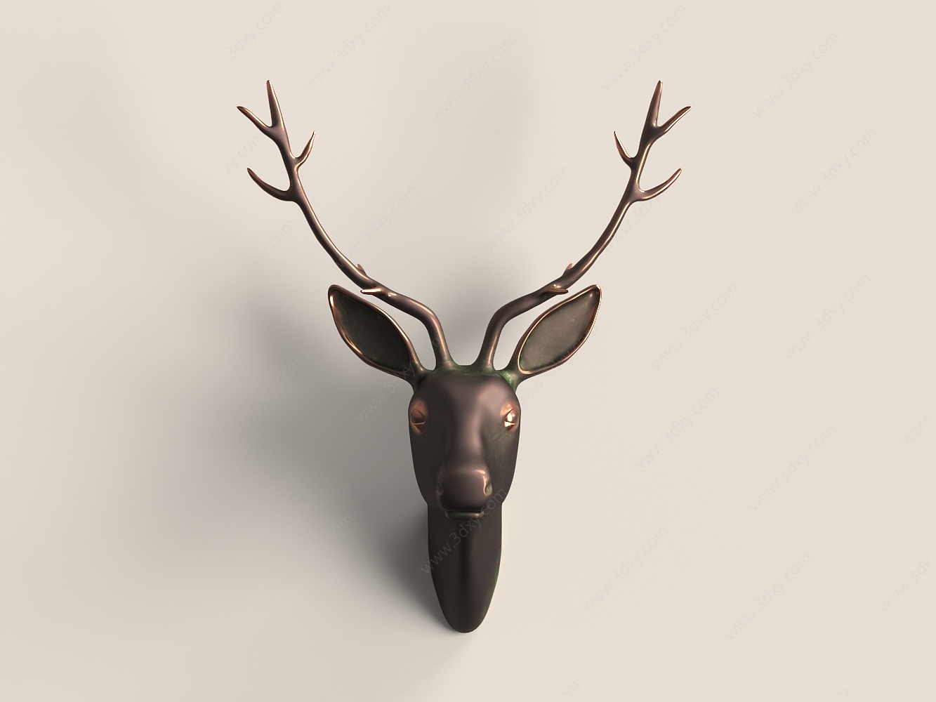 古铜鹿头雕像壁挂墙饰3D模型