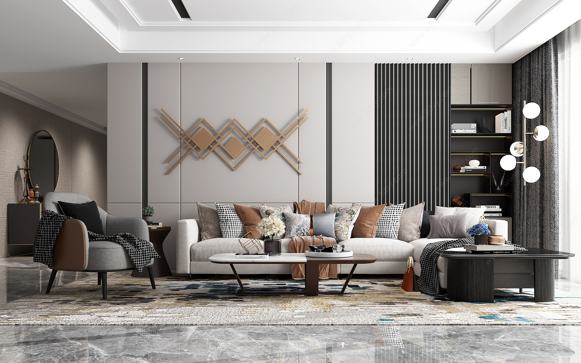 现代客厅沙发组合茶几3D模型