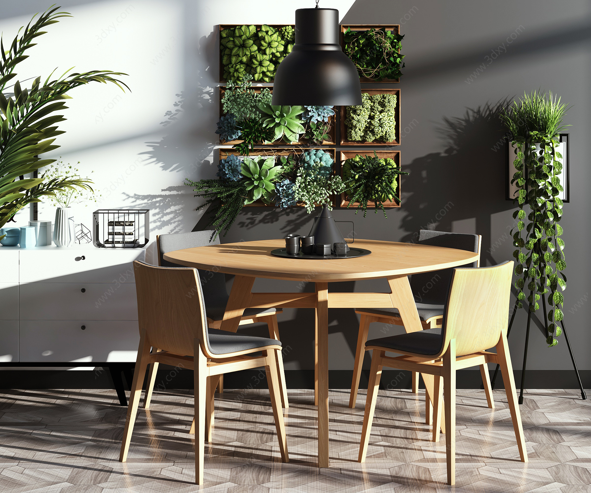 北欧实木餐桌椅组合3D模型