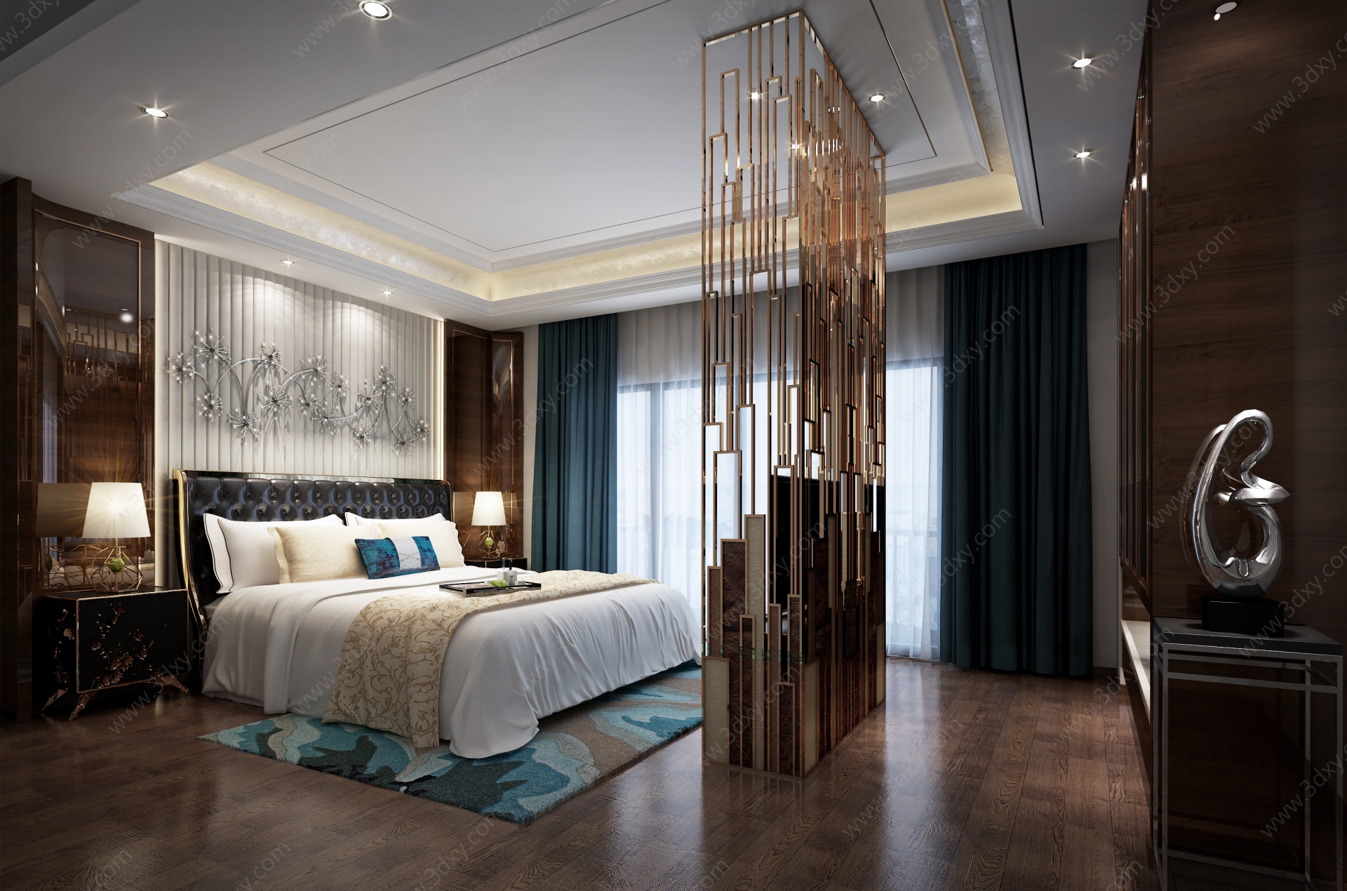 新中式别墅主卧室3D模型