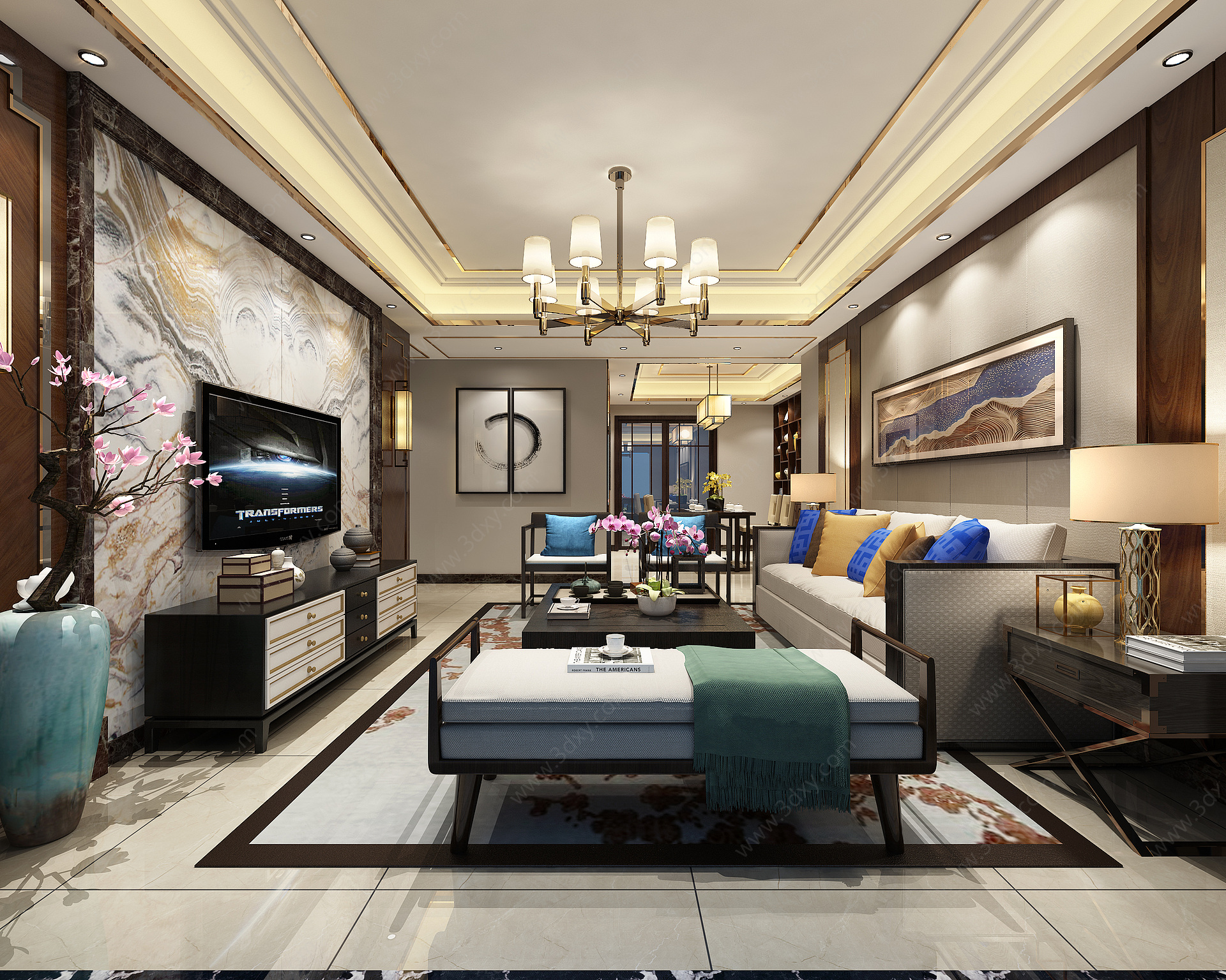 新中式风格家装客厅3D模型