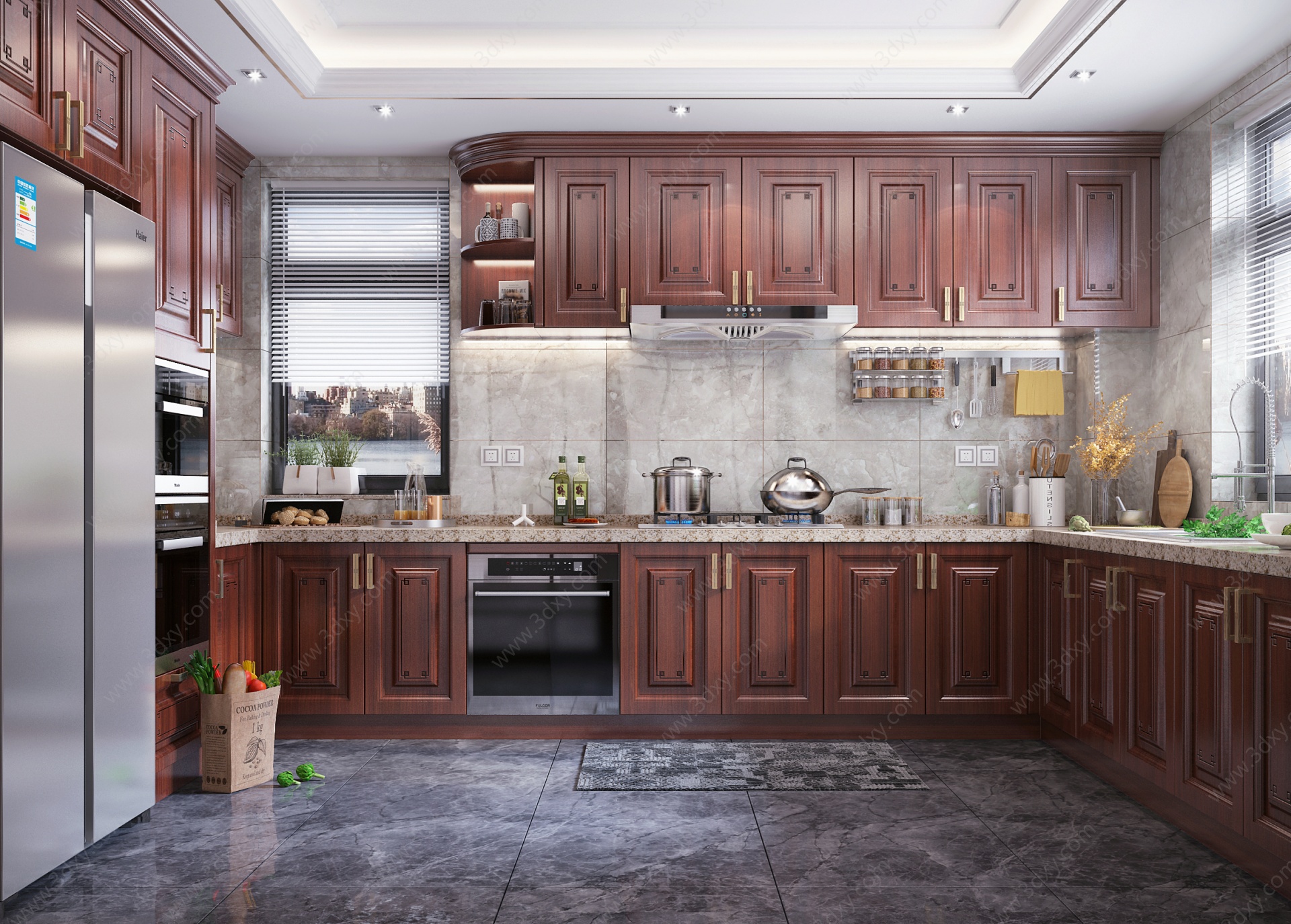 新中式厨房橱柜厨房电器3D模型
