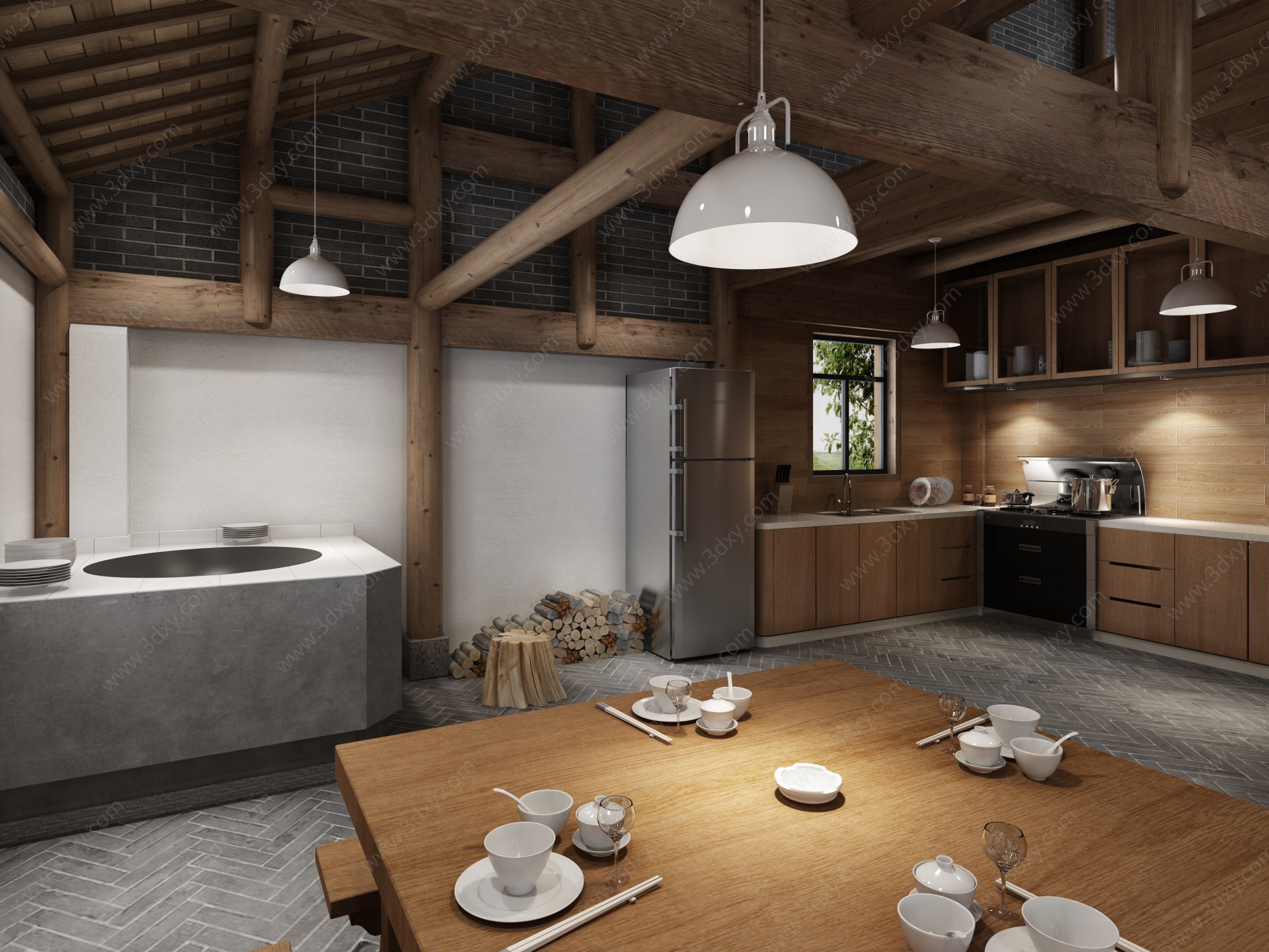 中式民宿厨房3D模型