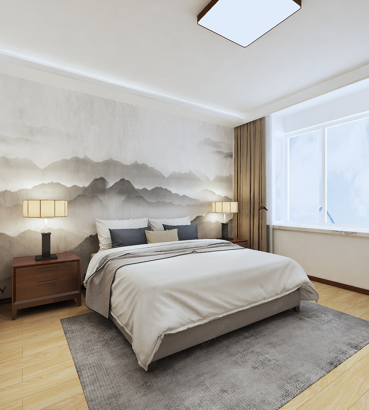 新中式客厅卧室3D模型