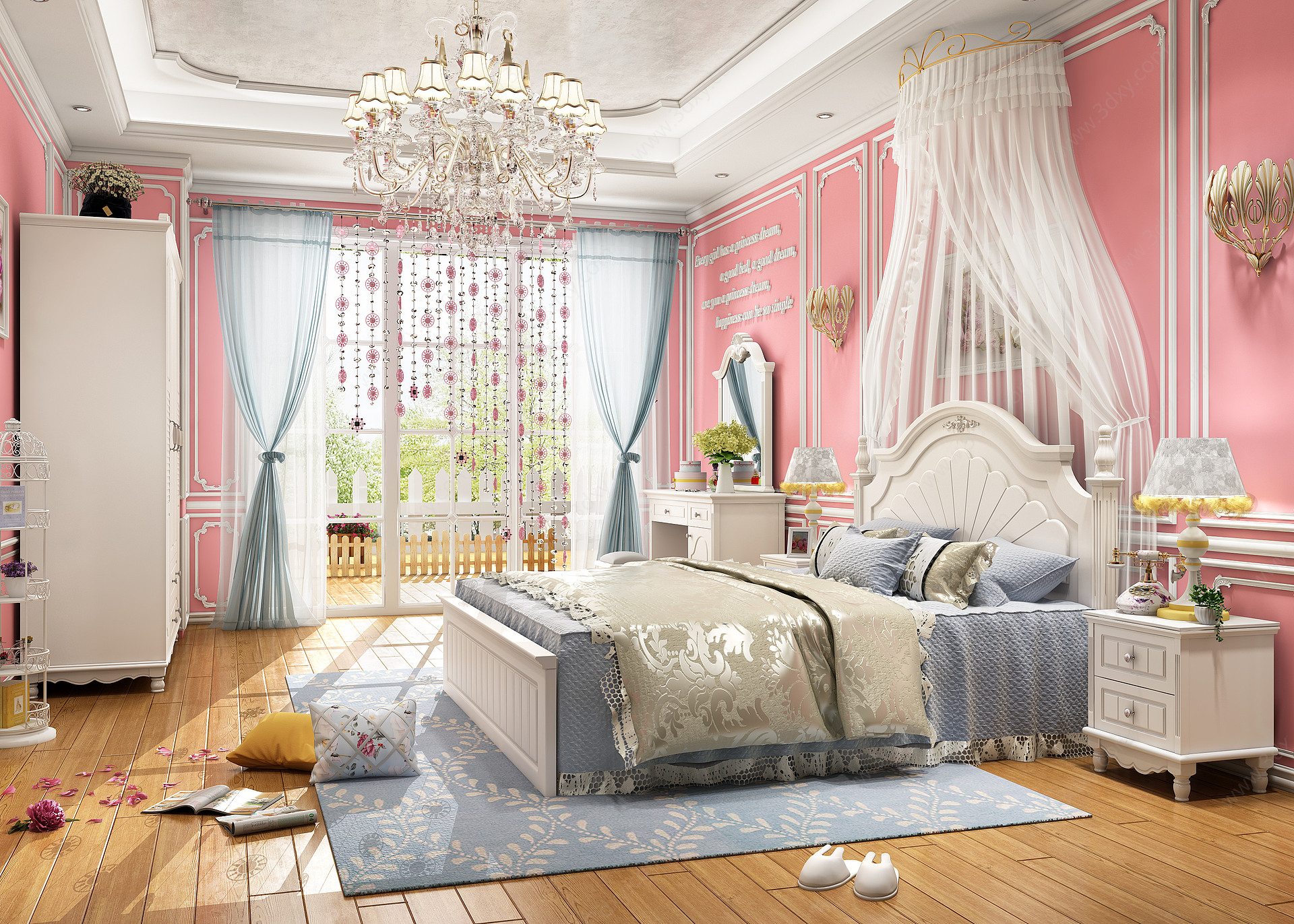 美式卧室公主床3D模型
