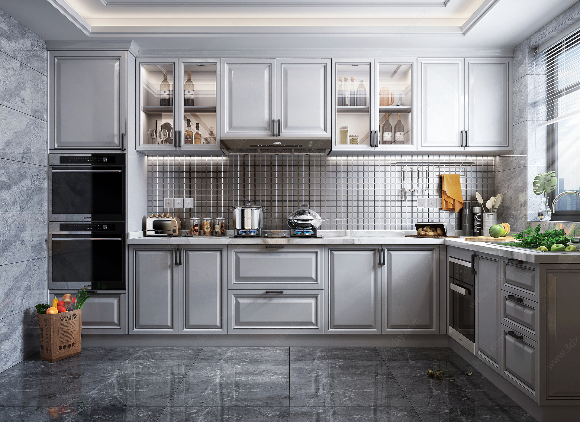 简欧风格厨房橱柜厨房电器3D模型