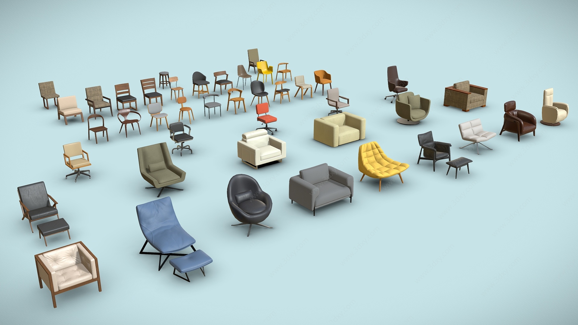 现代单人椅沙发组合3D模型