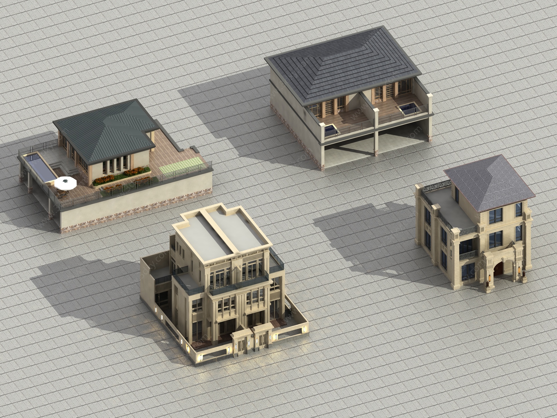 简欧独栋别墅外观3D模型