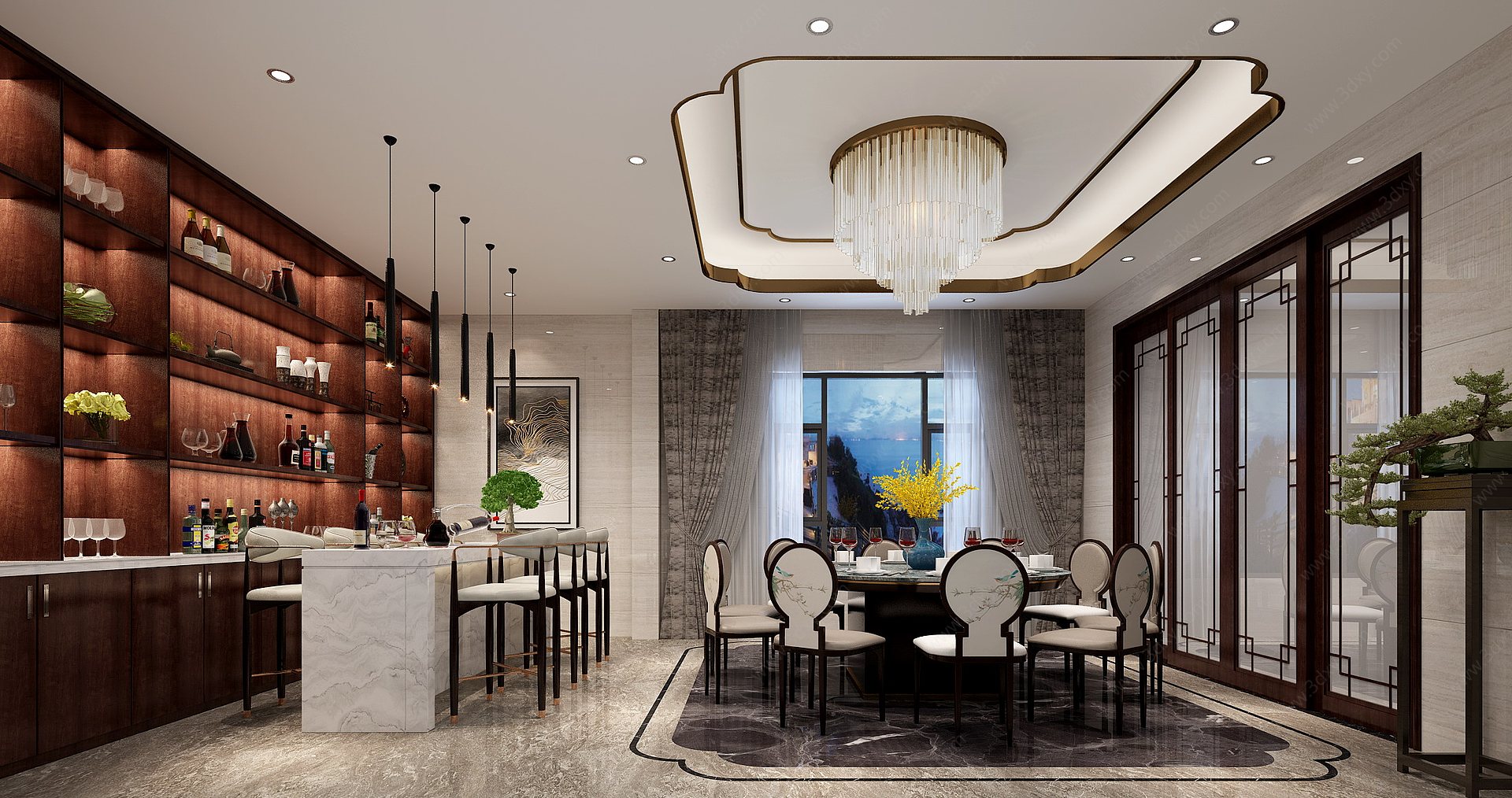 新中式轻奢风格餐厅3D模型