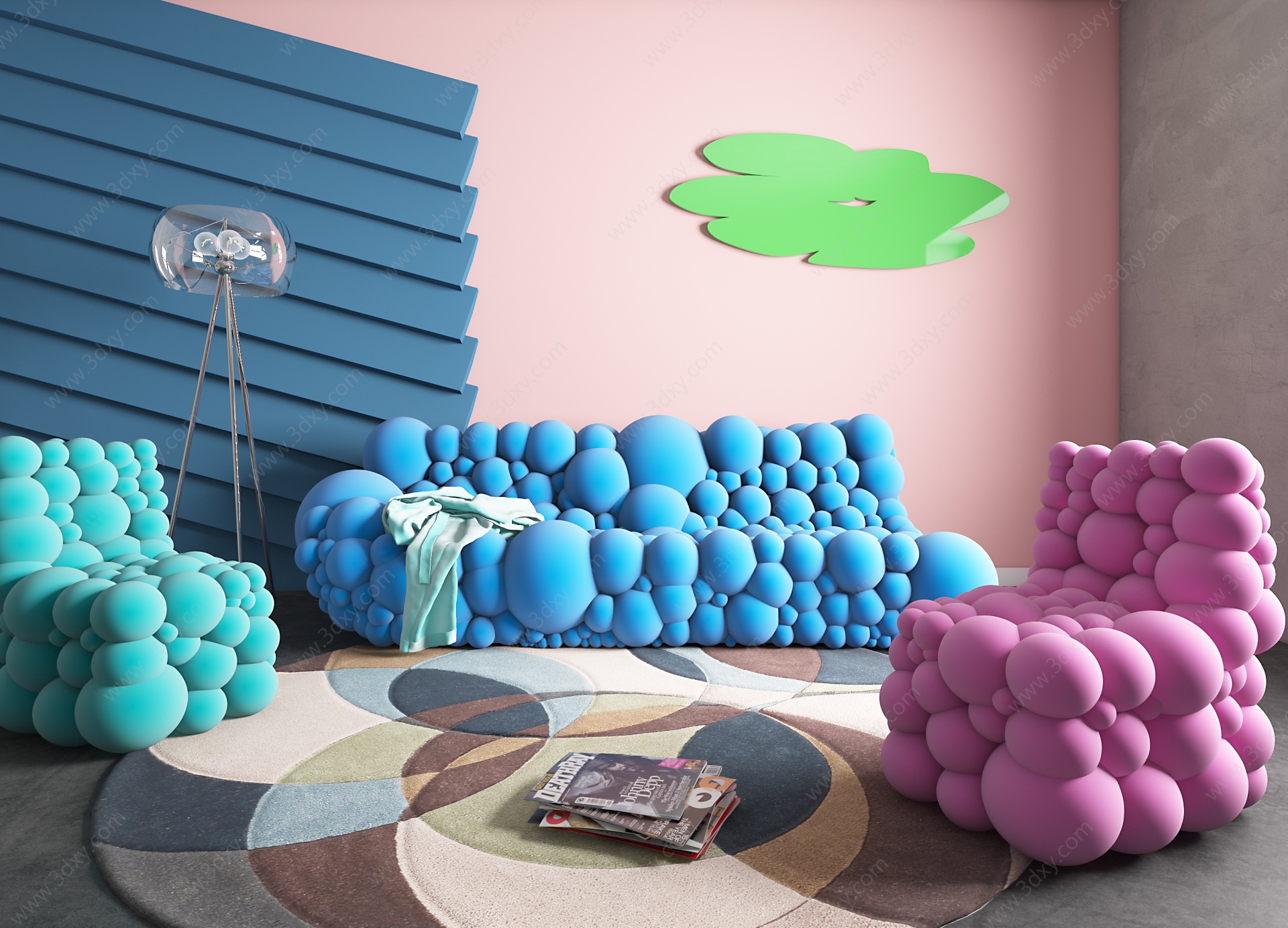 现代客厅异形沙发3D模型