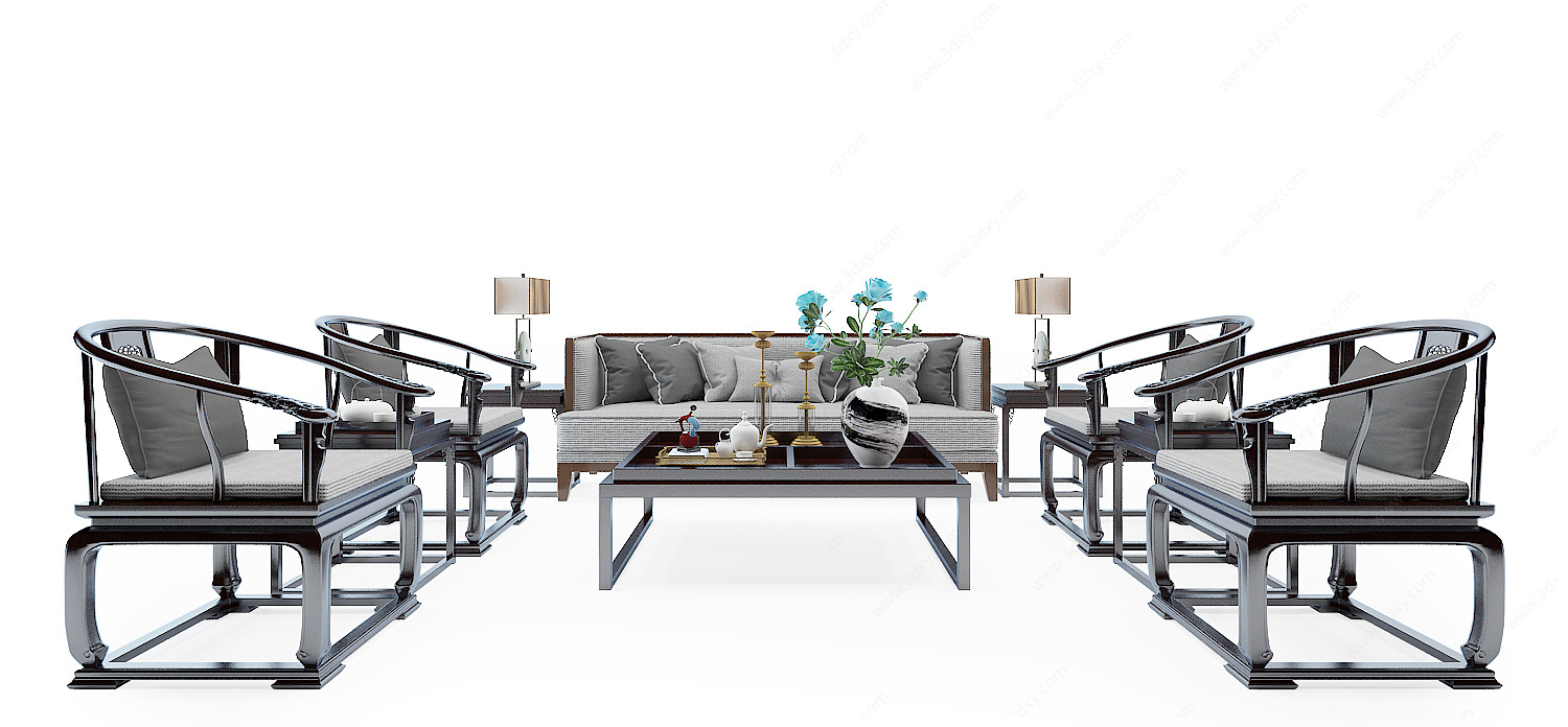 中式沙发组合3D模型