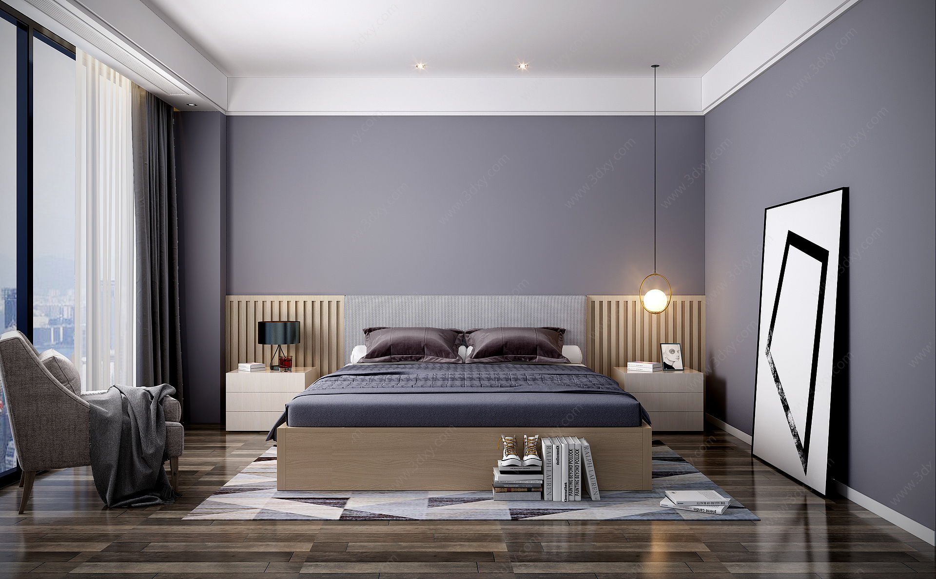 卧室双人床吊灯3D模型