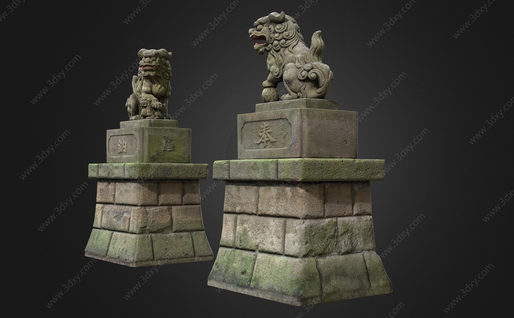 中式雕塑小品石狮子雕塑3D模型