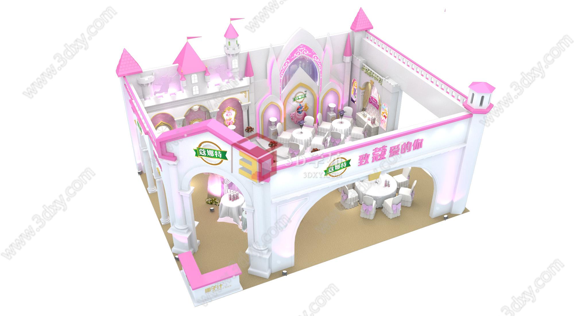 欧式城堡婚礼主题展位3D模型