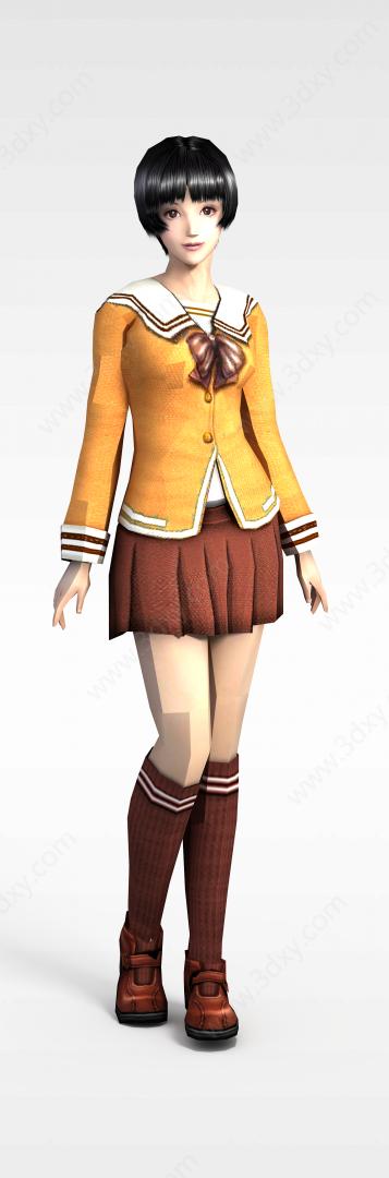3d黄衣女学生模型