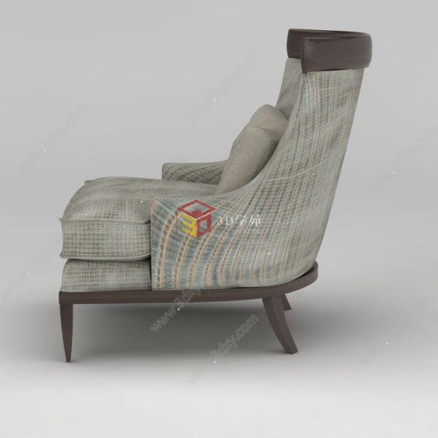现代灰色布艺休闲沙发椅模型