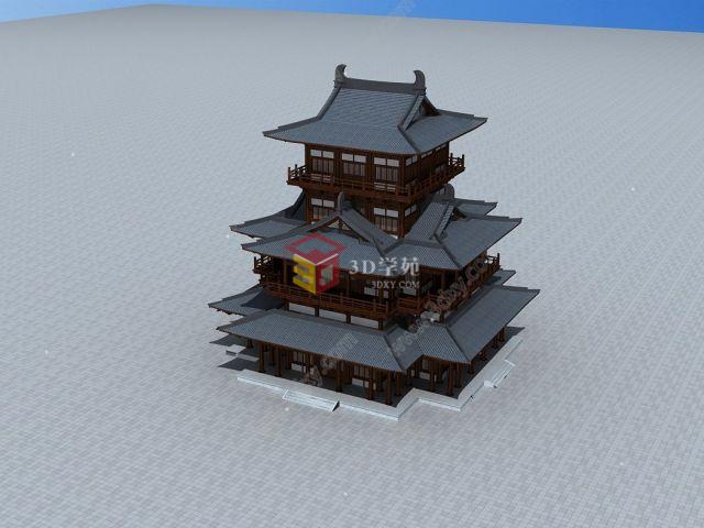 3d唐代阁楼模型