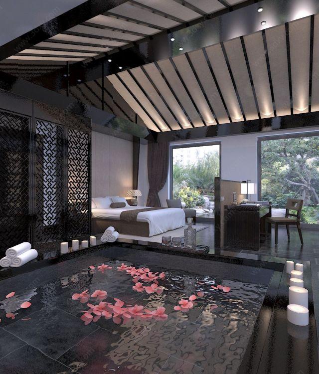 中式别墅卧室3D模型