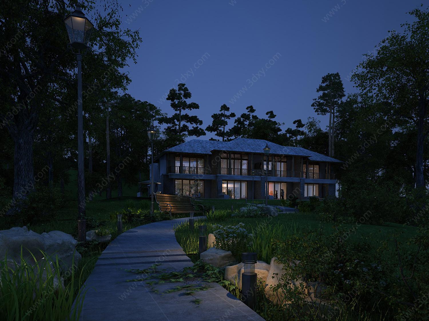 夜景室外别墅3D模型