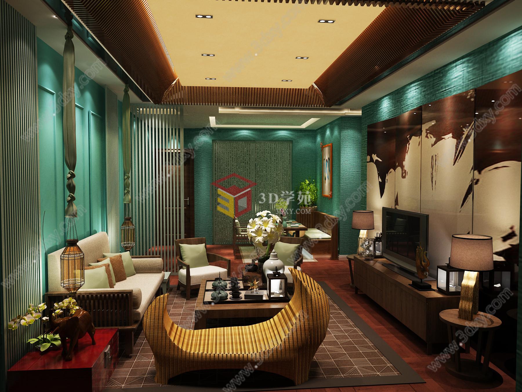 越南风格客厅3D模型