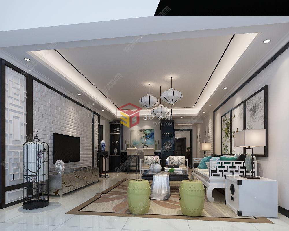 新中式沙发组合客厅3D模型