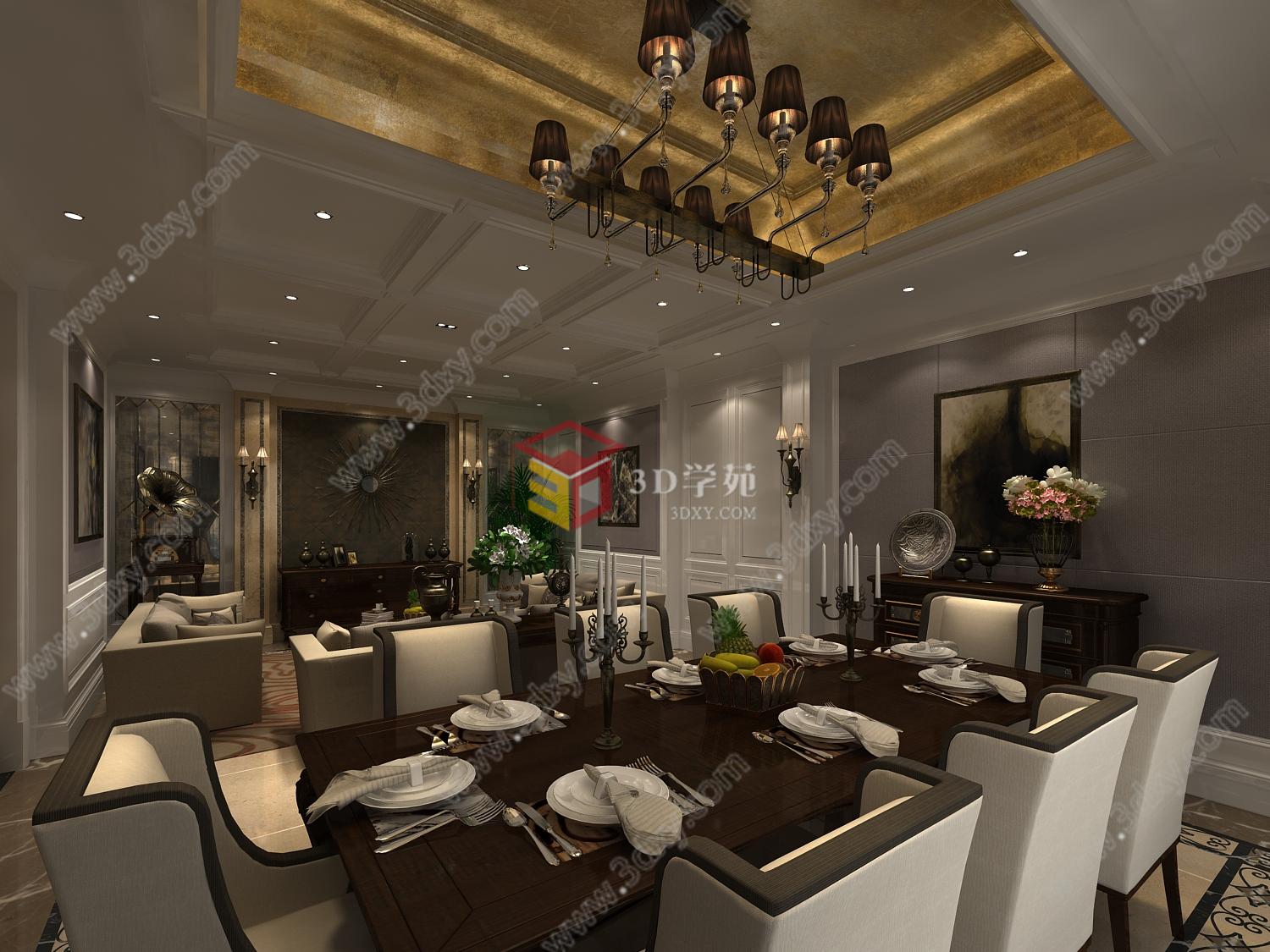 现代奢华客厅餐厅3D模型