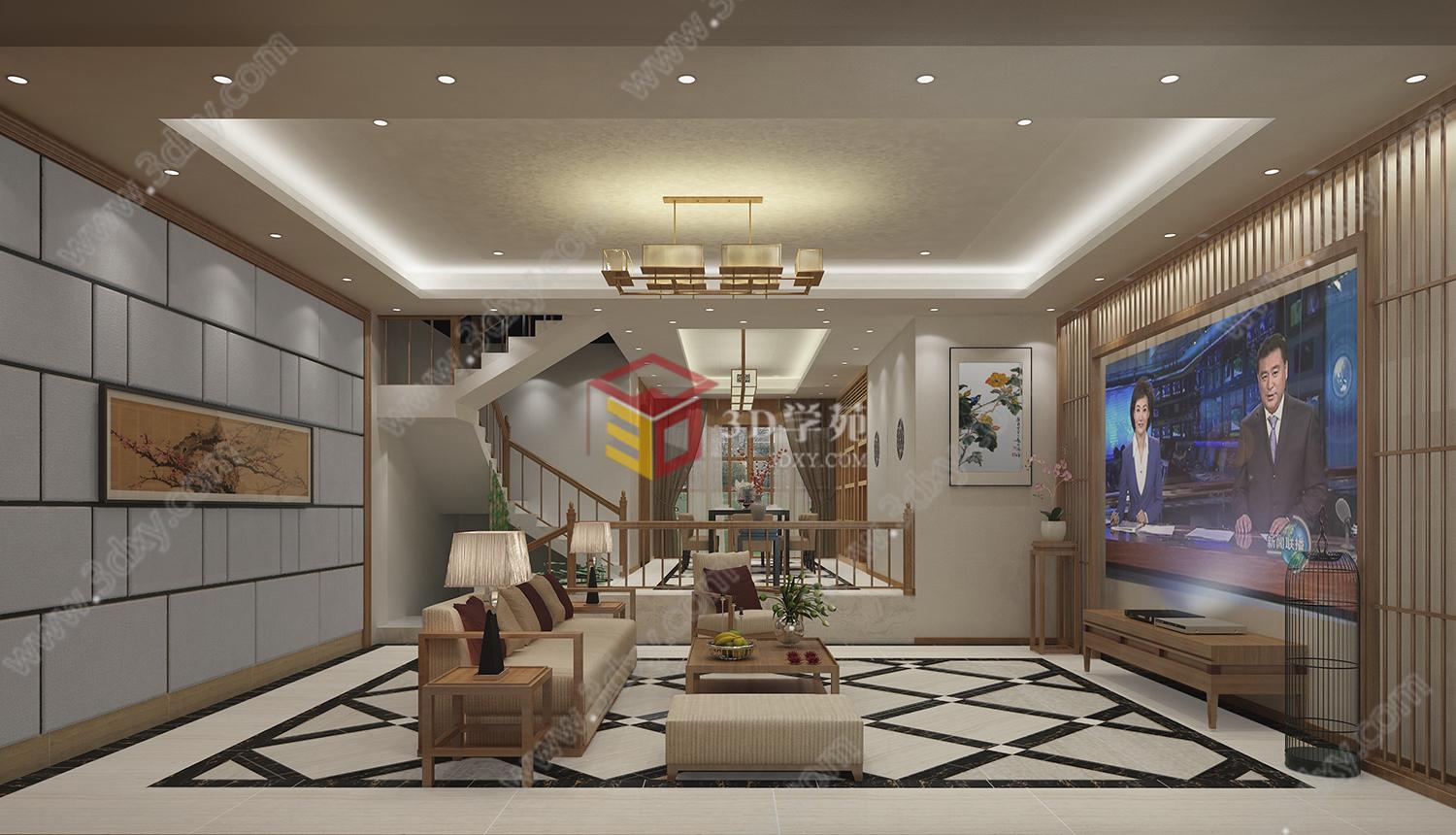 中式别墅客厅3D模型