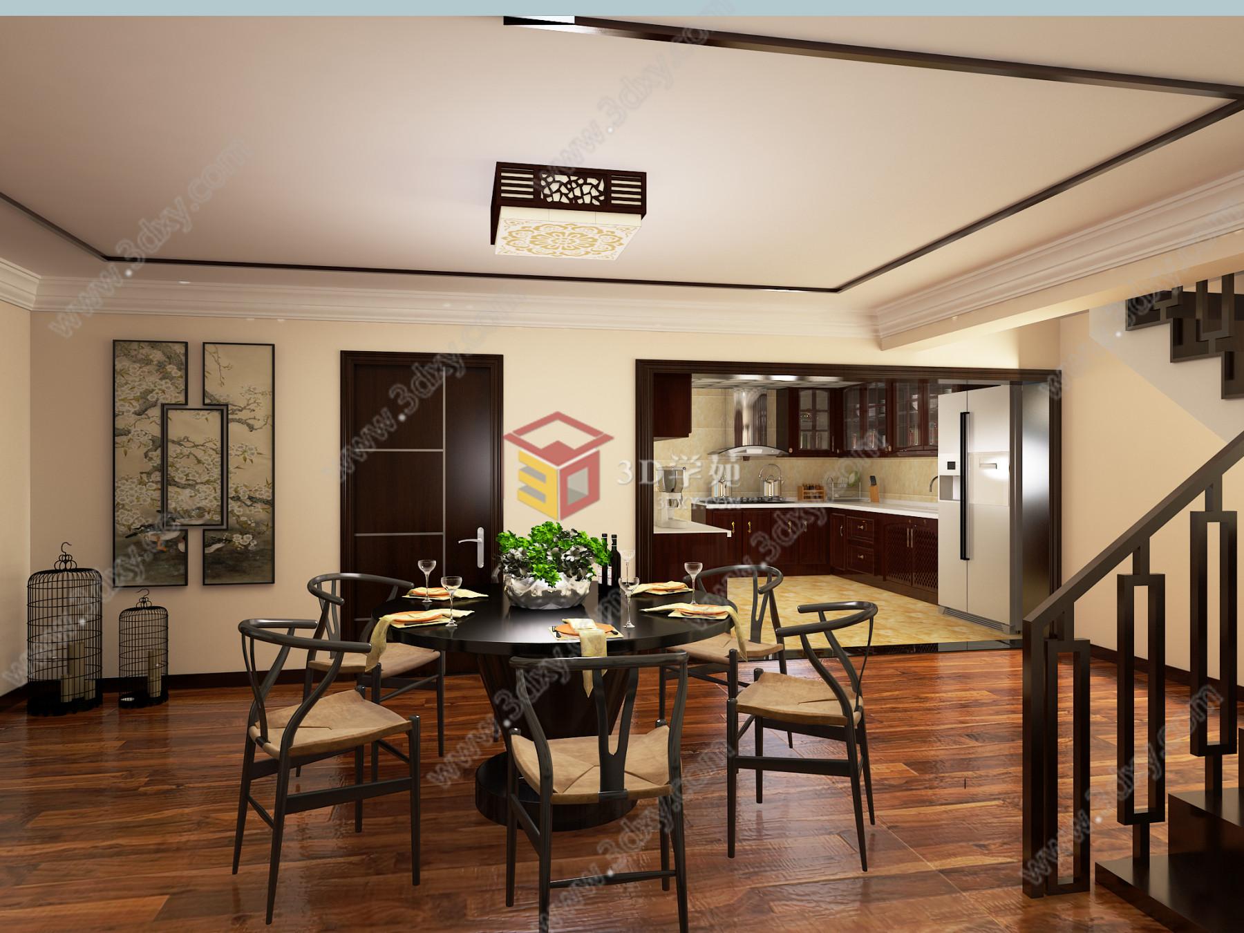 新中式餐厅厨房餐厅3D模型