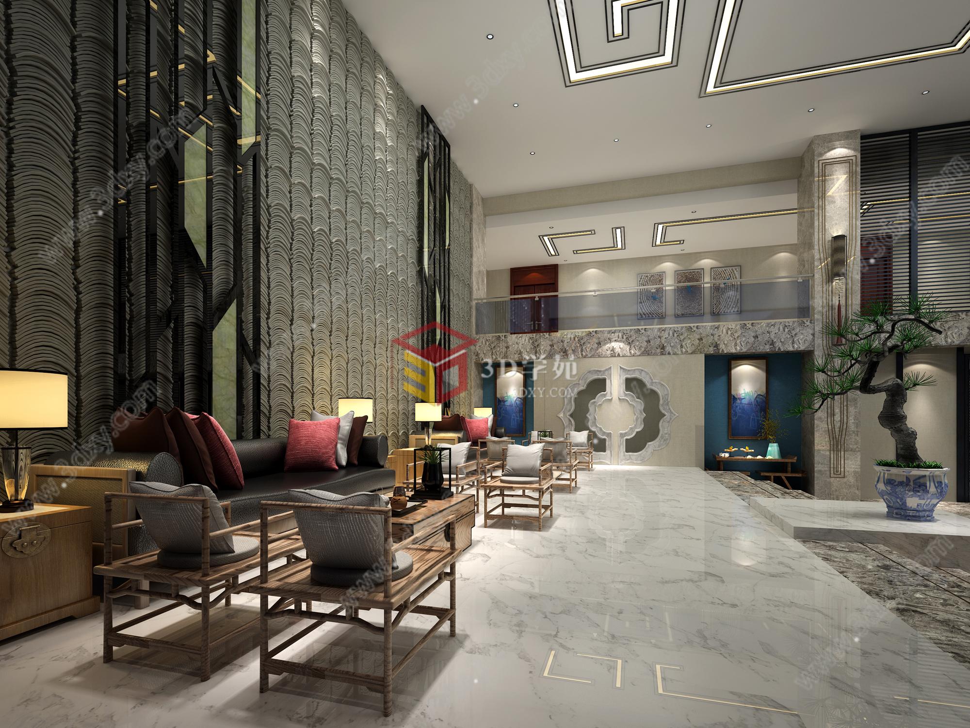 新中式酒店大厅3D模型