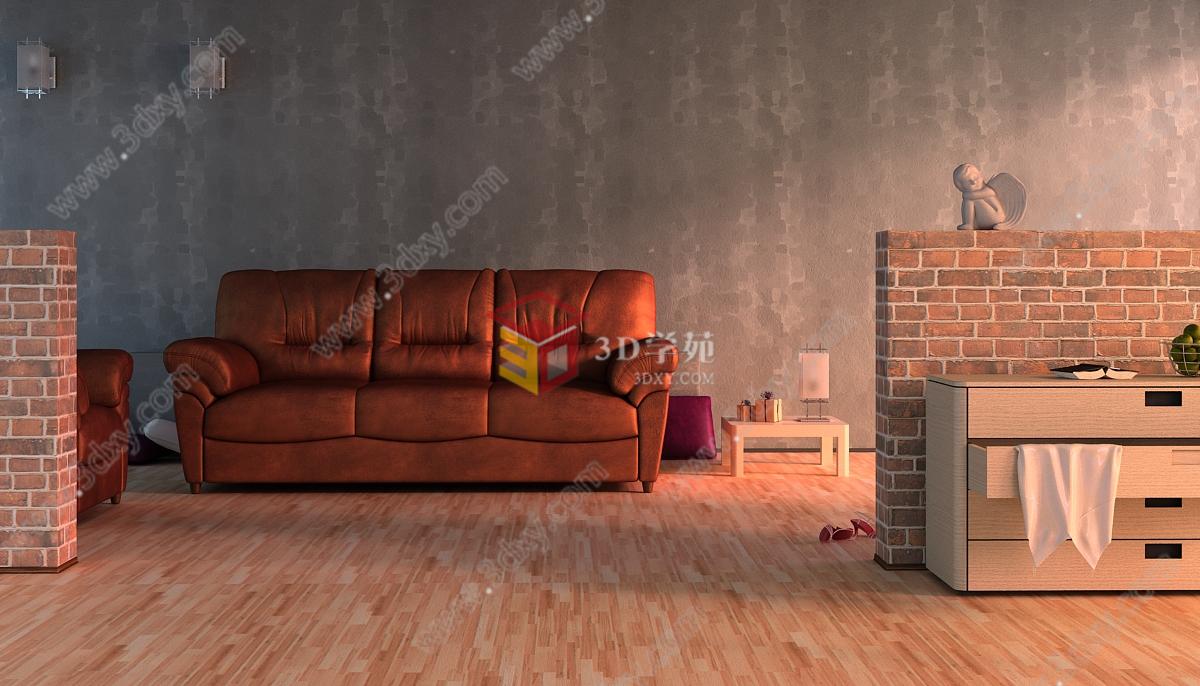 复古客厅沙发整体3D模型