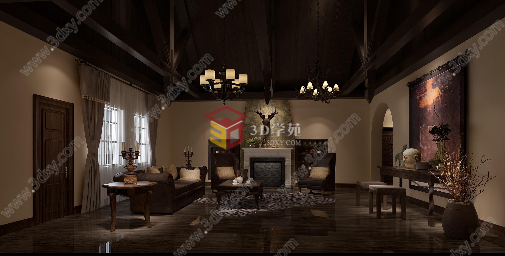 现代欧式复古客厅3D模型