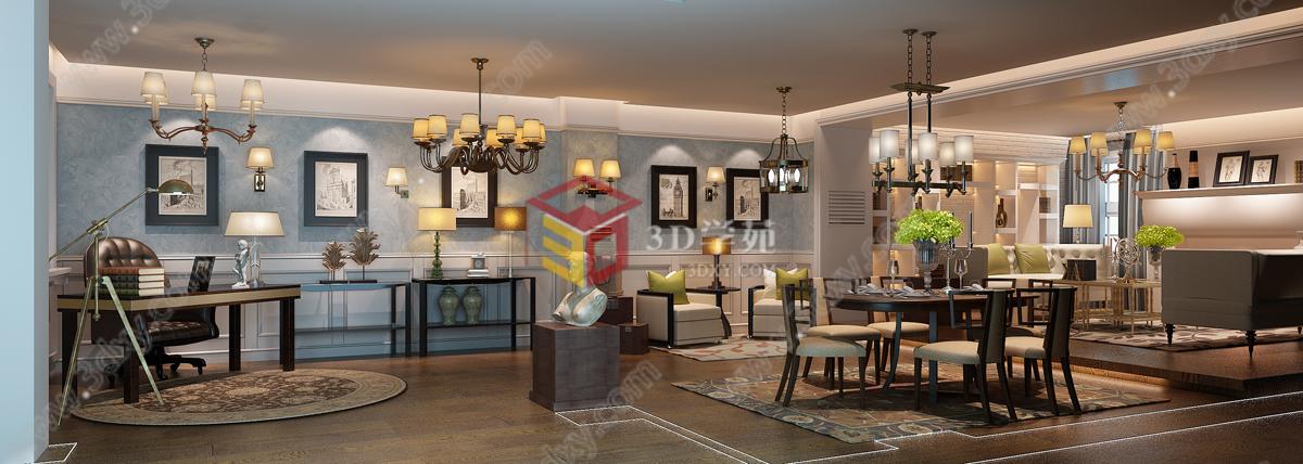 现代欧式餐厅客厅3D模型