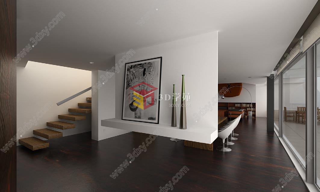 室内楼梯书房客厅3D模型
