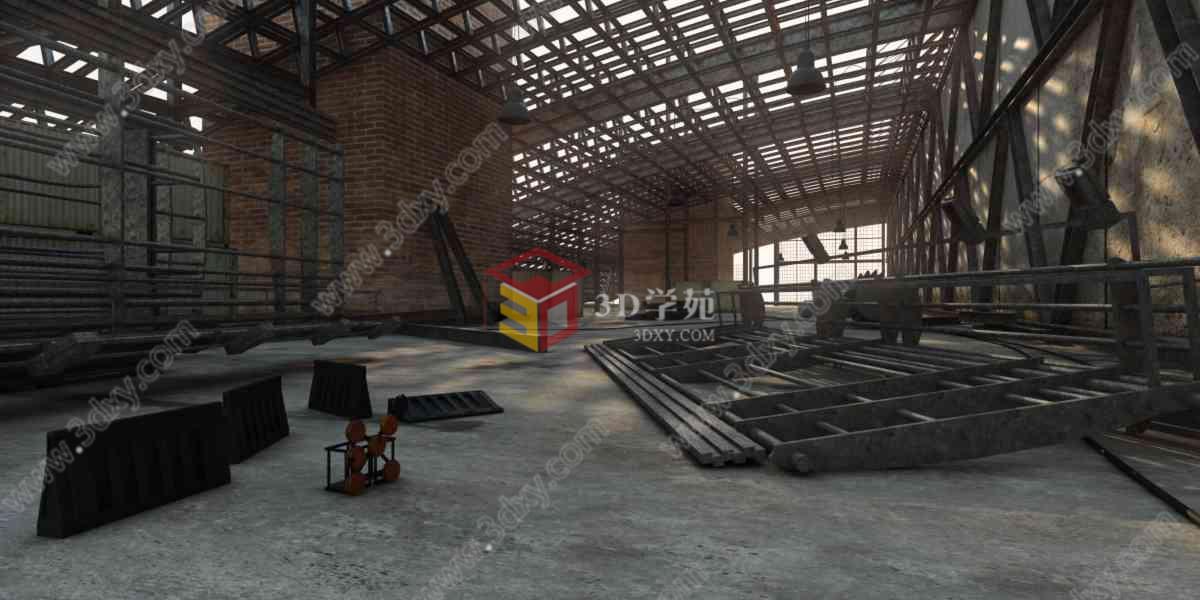 室内工厂厂房3D模型