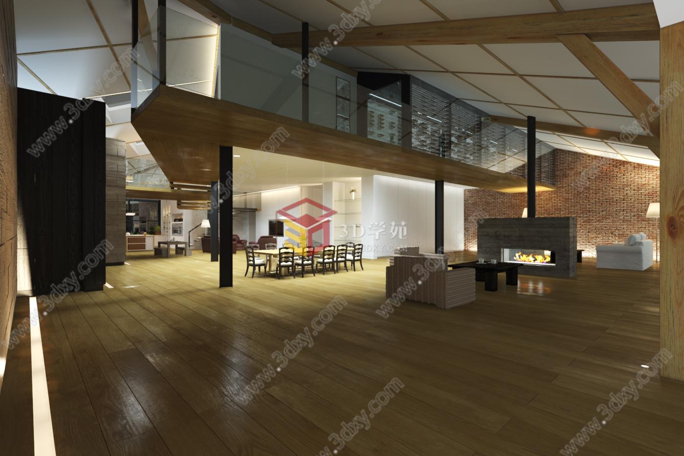别墅客厅餐厅3D模型