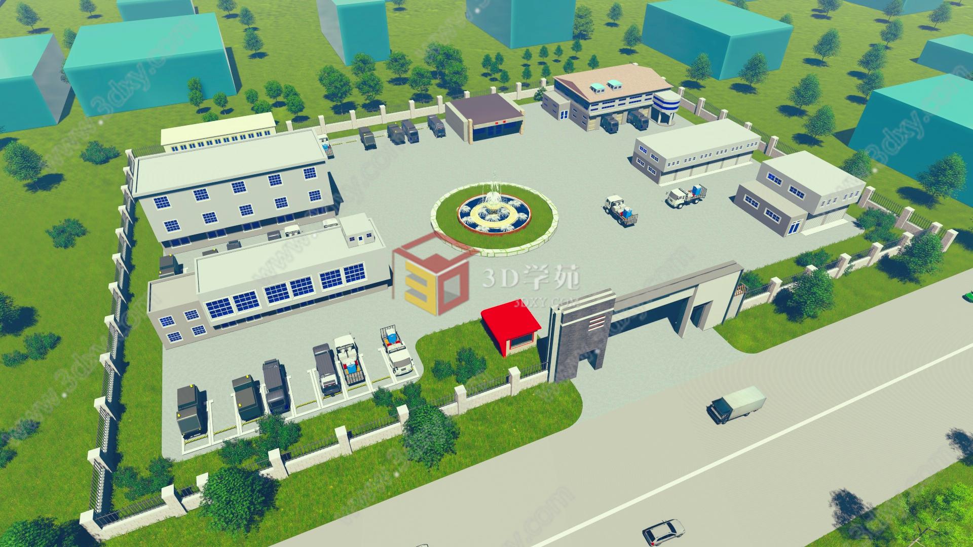 环卫工厂鸟瞰图3D模型