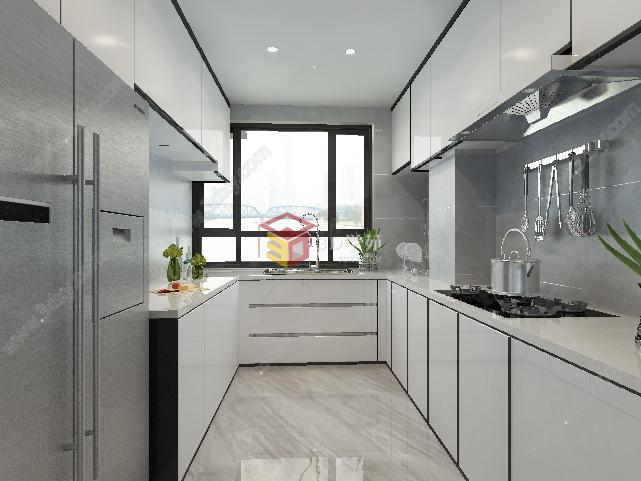 现代简约风格客厅厨房卧室3D模型