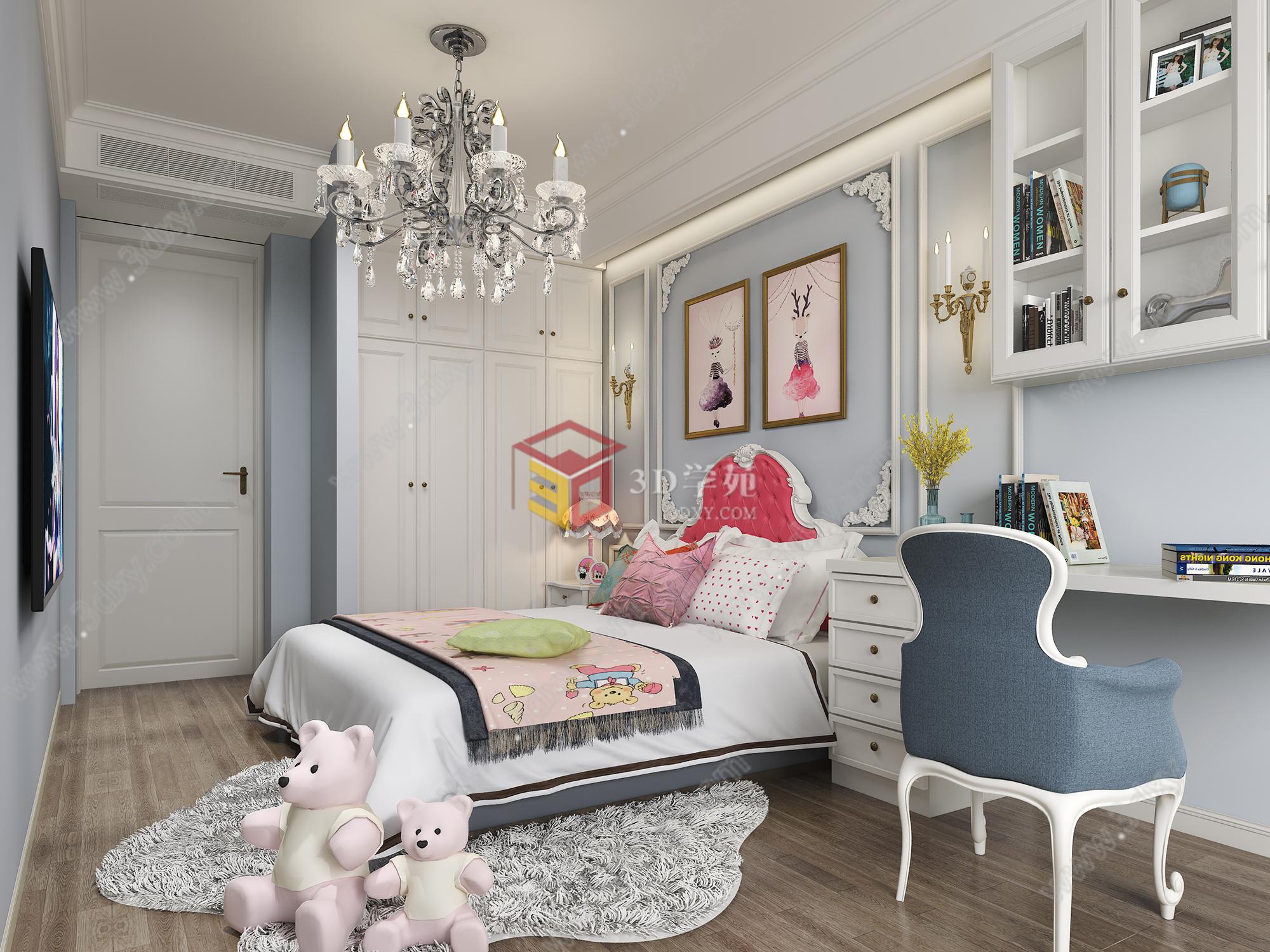 美式卧室-女孩房3D模型