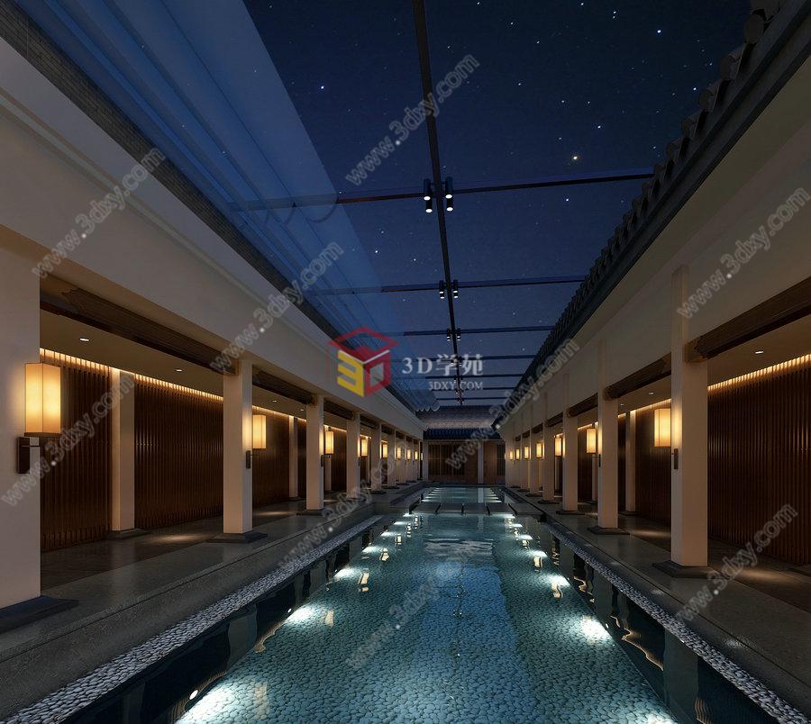 酒店泳池3D模型