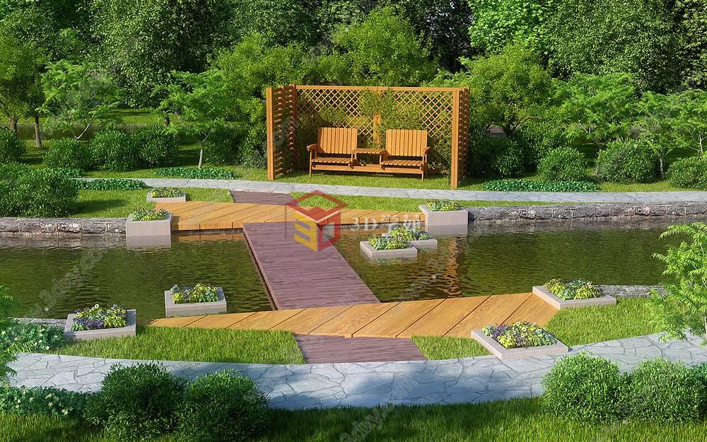 园林别墅公园小院子景3D模型