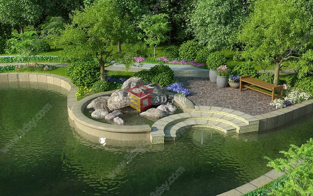 园林别墅公园小院子3D模型
