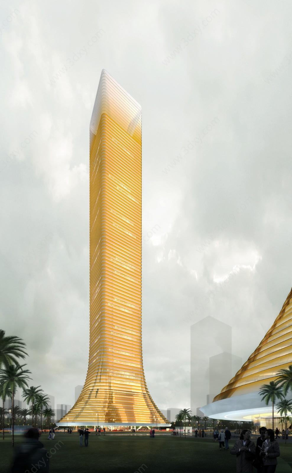 金色高层建筑3D模型