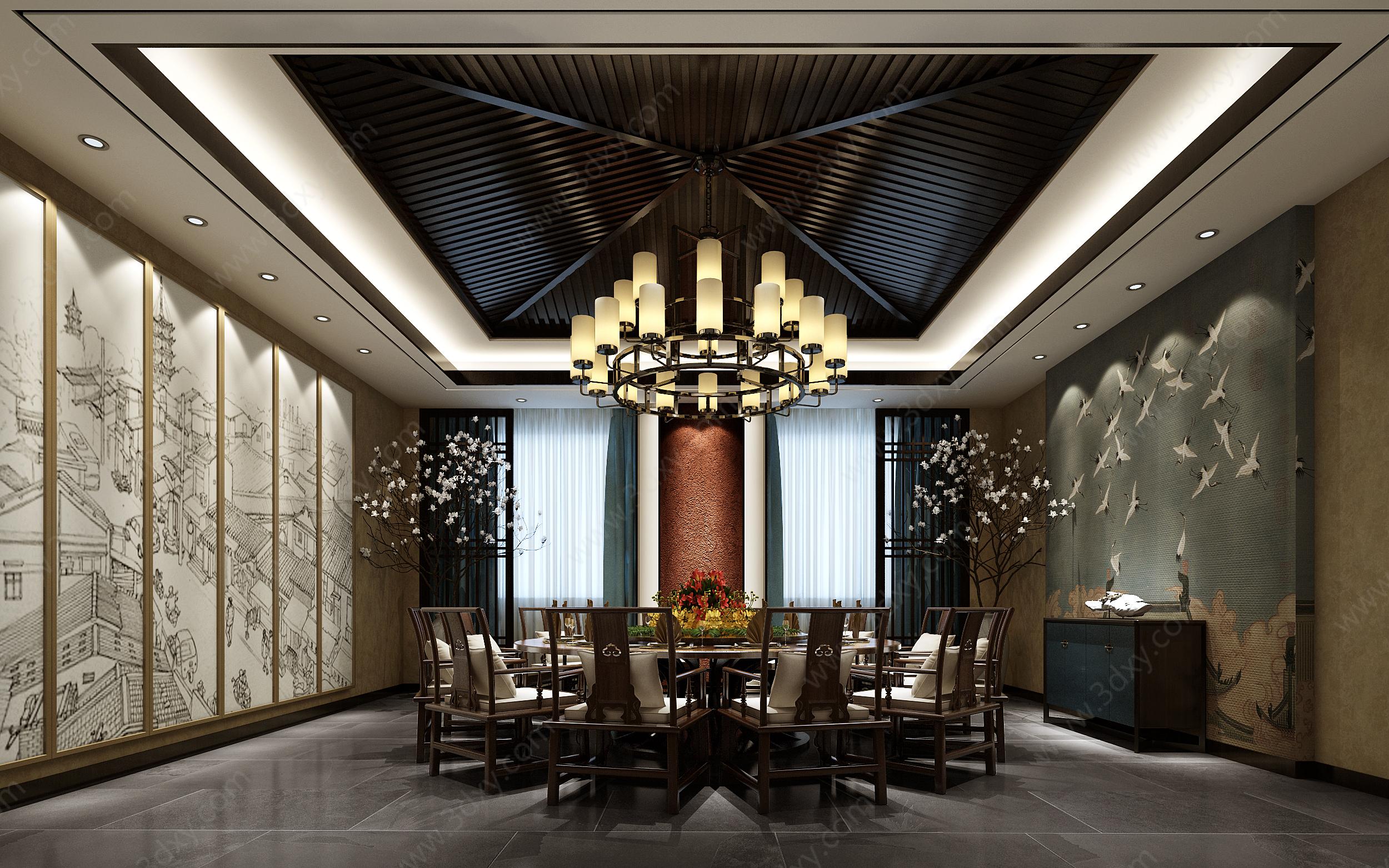 中式餐厅包房3D模型