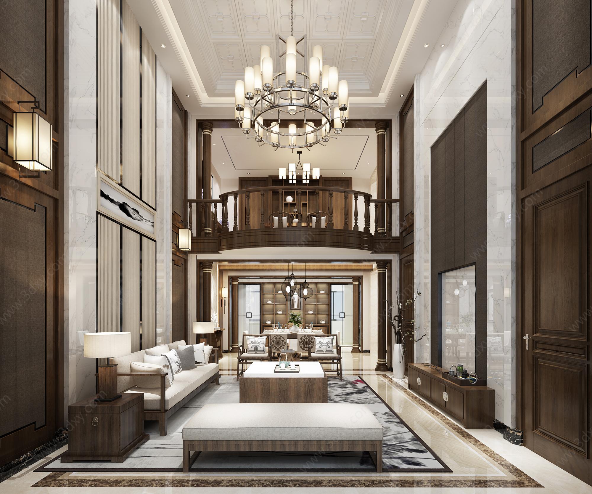 中式风格客厅loft3D模型